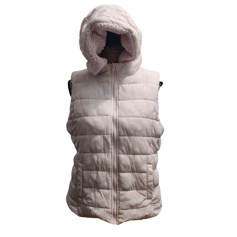 New York Company Light Pink Hooded Puffer Vest‎ Women's Size L Sherpa Lined